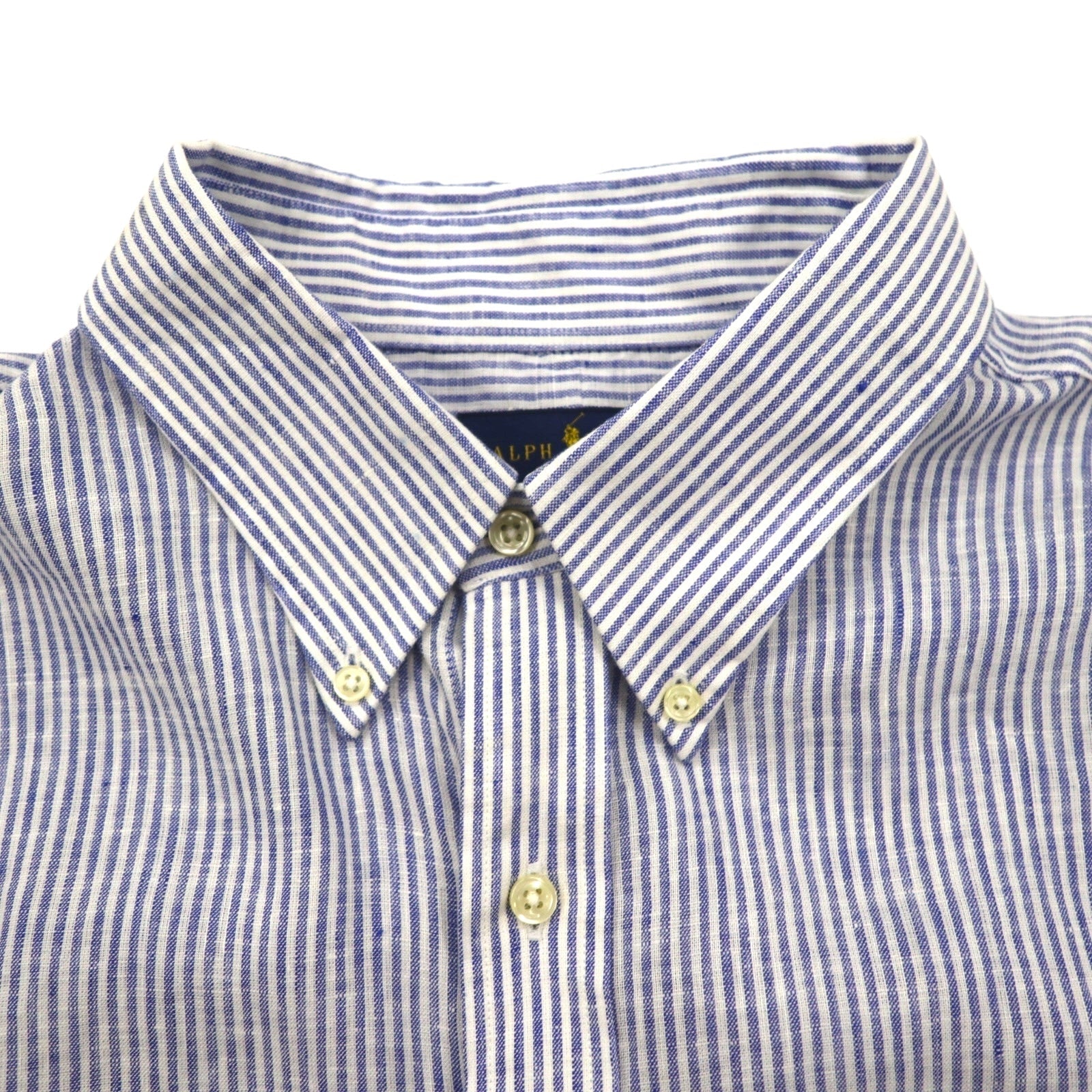 Polo Ralph Lauren ボタンダウン リネン シャツ XL ブルー 麻 ストライプ CLASSIC FIT EASY CARE ビッグサイズ