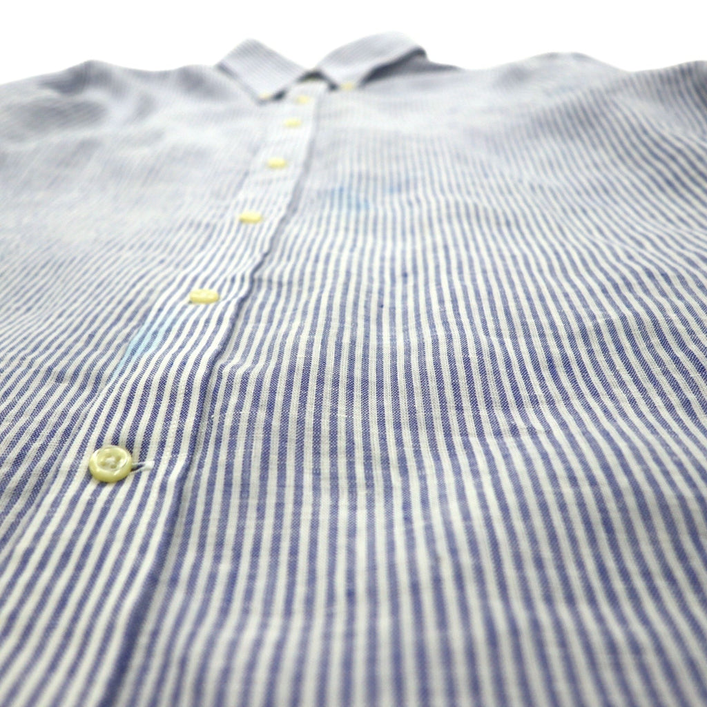 Polo Ralph Lauren ボタンダウン リネン シャツ XL ブルー 麻 ストライプ CLASSIC FIT EASY CARE ビッグサイズ