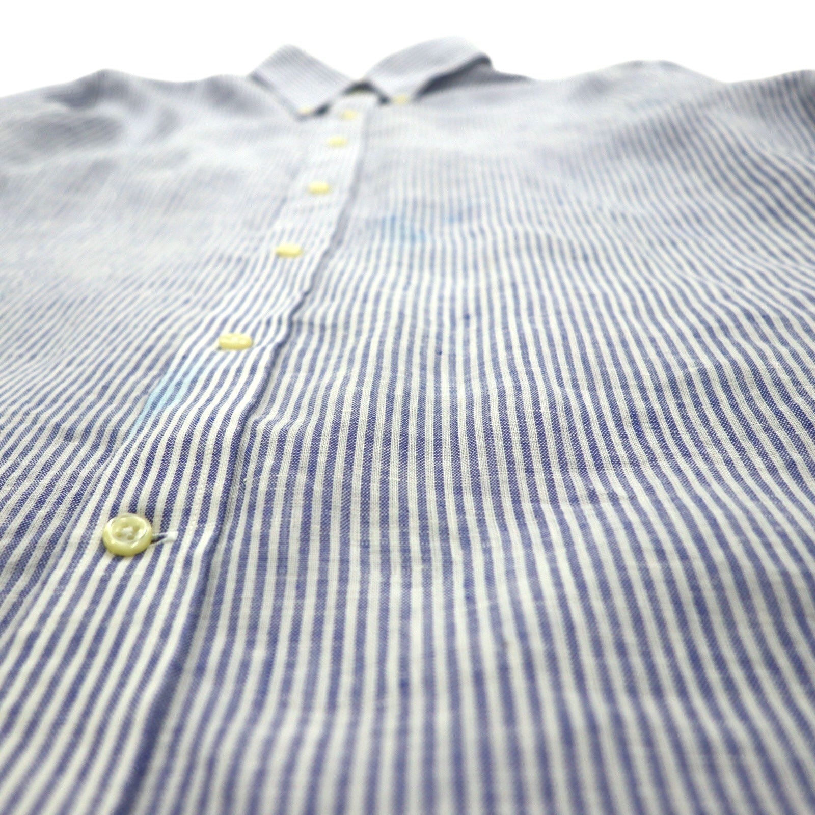 Polo Ralph Lauren ボタンダウン リネン シャツ XL ブルー 麻 ストライプ CLASSIC FIT EASY CARE ビッグサイズ