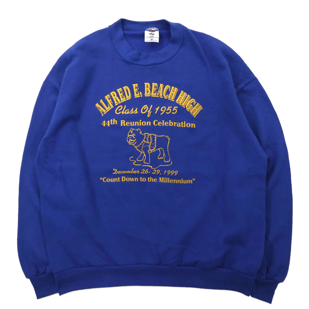 Felpa oversize JERZEES made in USA con stampa college, 2X, blu, in cotone felpato, ALFRED E. BEACH HIGH, anni '90