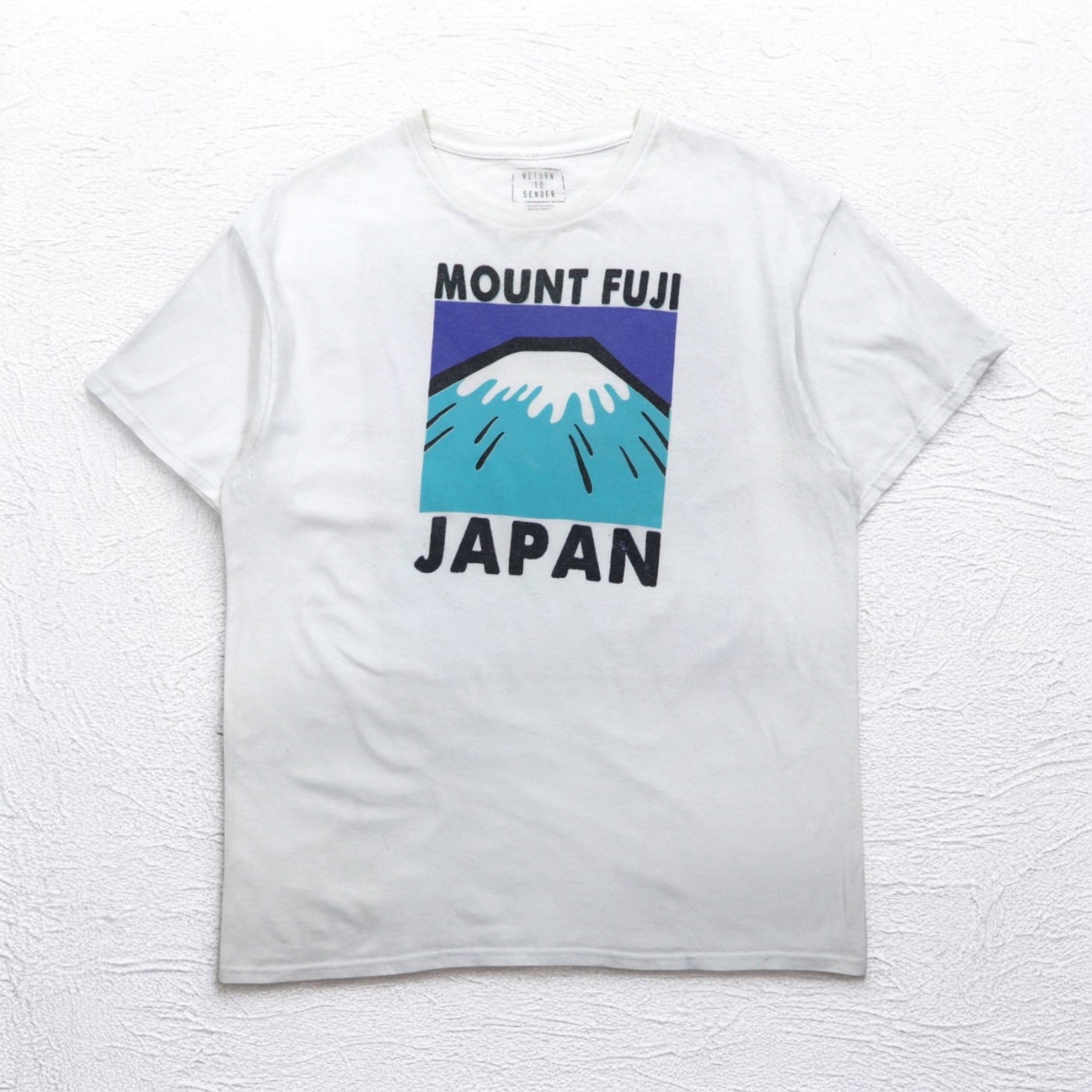 T-shirt vintage rielaborata RETURN TO SENDER stampa fronte-retro L bianca MOUNT FUJI JAPAN Monte Fuji