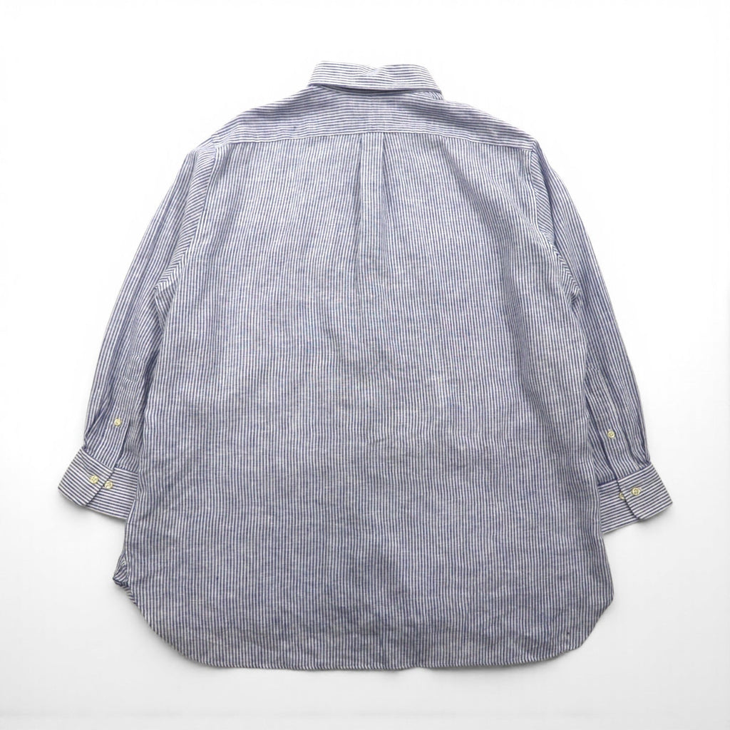 Polo Ralph Lauren ボタンダウン リネン シャツ XL ブルー 麻 ストライプ CLASSIC FIT EASY CARE ビッグサイズ