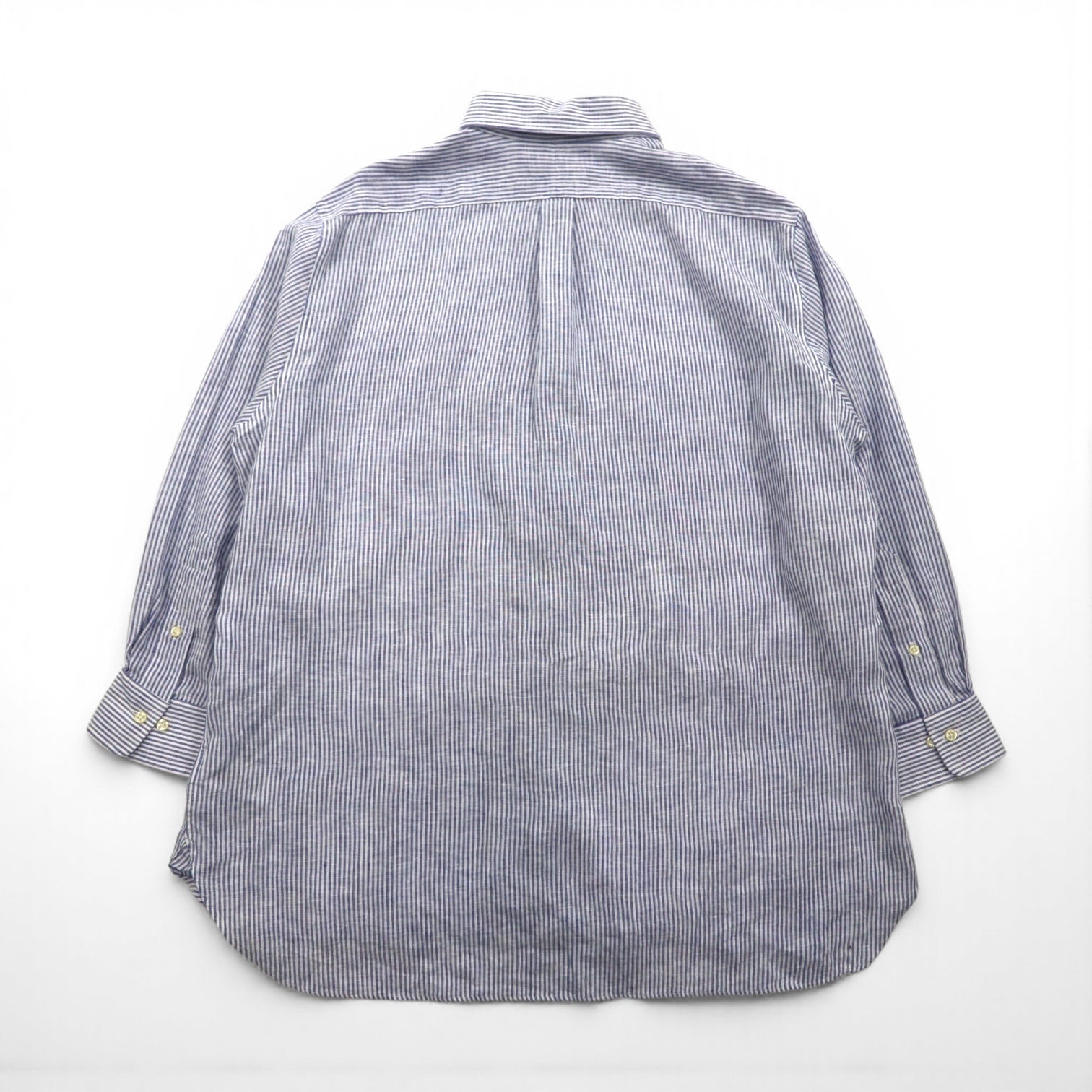 Polo Ralph Lauren ボタンダウン リネン シャツ XL ブルー 麻 ストライプ CLASSIC FIT EASY CARE ビッグサイズ