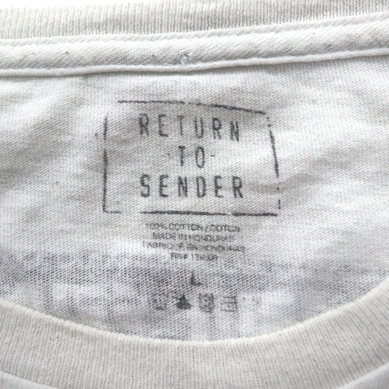 T-shirt vintage rielaborata RETURN TO SENDER stampa fronte-retro L bianca MOUNT FUJI JAPAN Monte Fuji