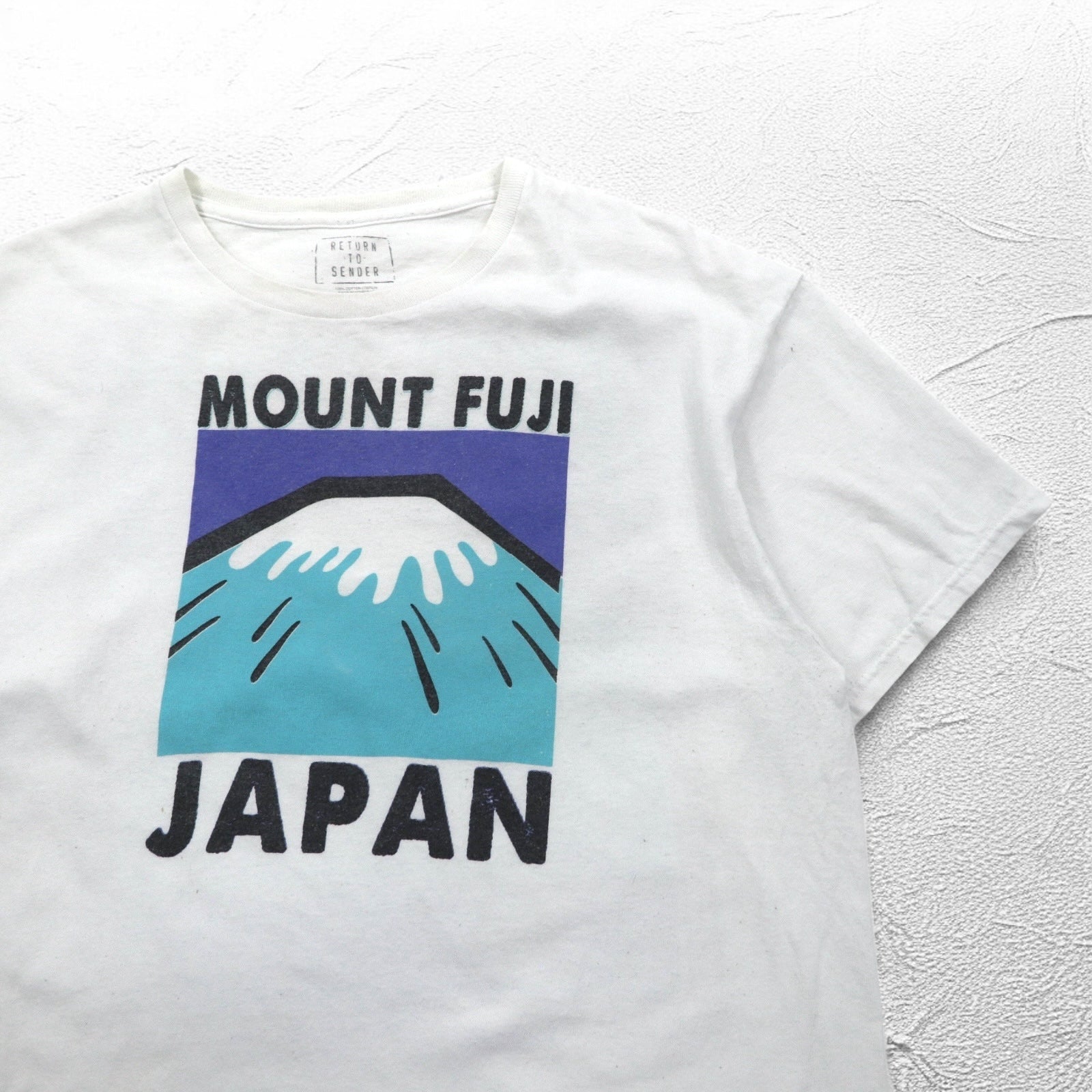 T-shirt vintage rielaborata RETURN TO SENDER stampa fronte-retro L bianca MOUNT FUJI JAPAN Monte Fuji