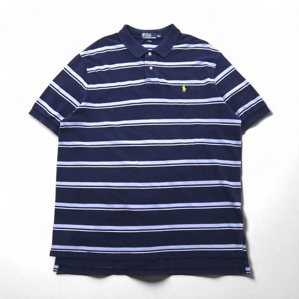 Polo by Ralph Lauren anni '90 Polo a righe 2XL Blu marino Cotone Piqué Ricamo Small Pony