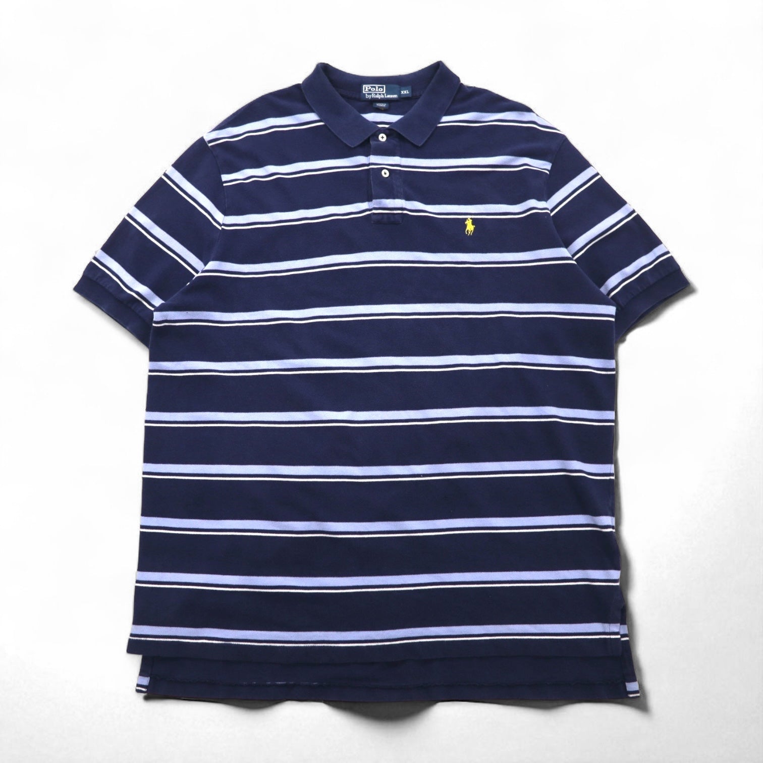 Polo by Ralph Lauren anni '90 Polo a righe 2XL Blu marino Cotone Piqué Ricamo Small Pony