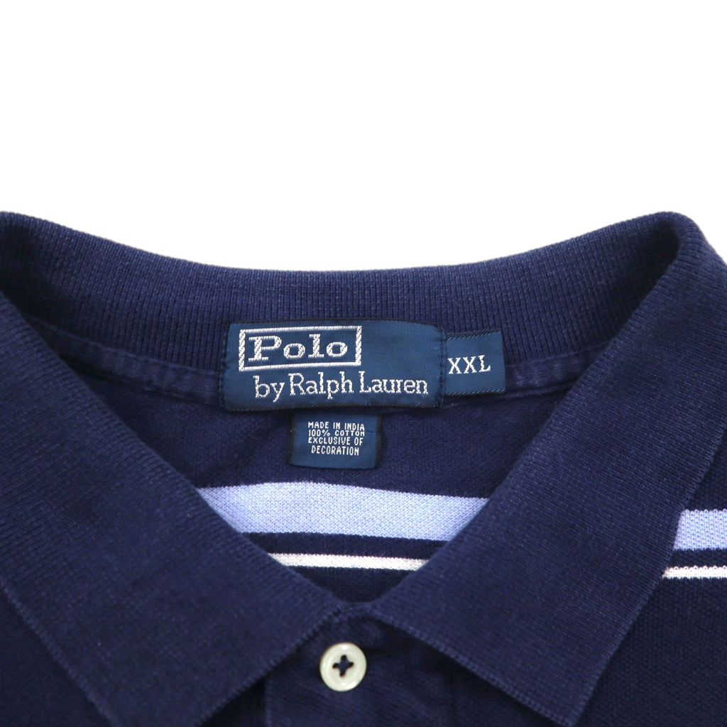Polo by Ralph Lauren anni '90 Polo a righe 2XL Blu marino Cotone Piqué Ricamo Small Pony