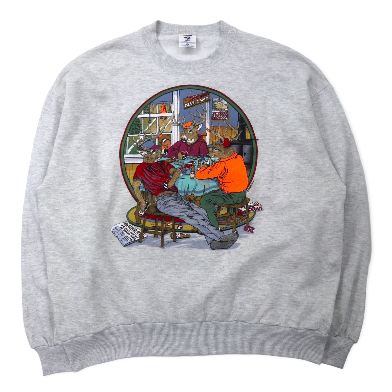 JERZEES Made in USA Anni '90 ARTWEAR Stampa Felpa 2X Grigio Cotone Interno Felpato Taglia Grande