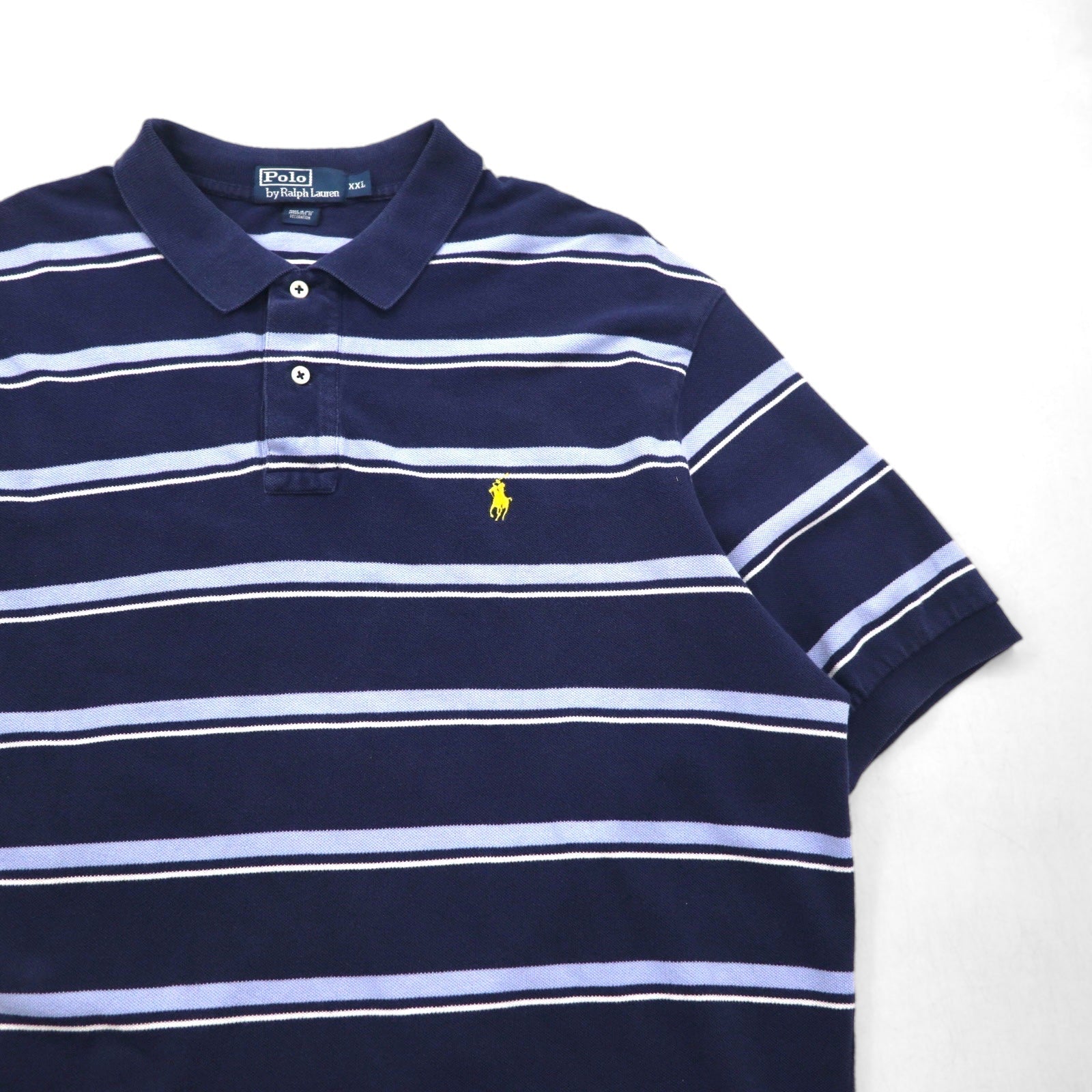 Polo by Ralph Lauren anni '90 Polo a righe 2XL Blu marino Cotone Piqué Ricamo Small Pony