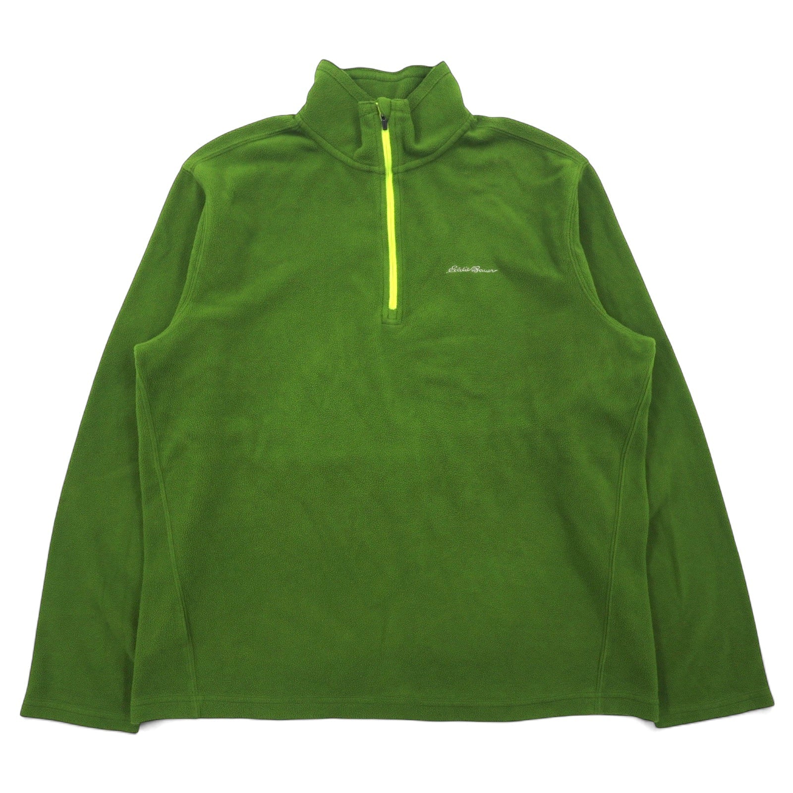 Eddie Bauer pile con mezza zip, taglia L, verde, poliestere, POLARTEC, logo ricamato