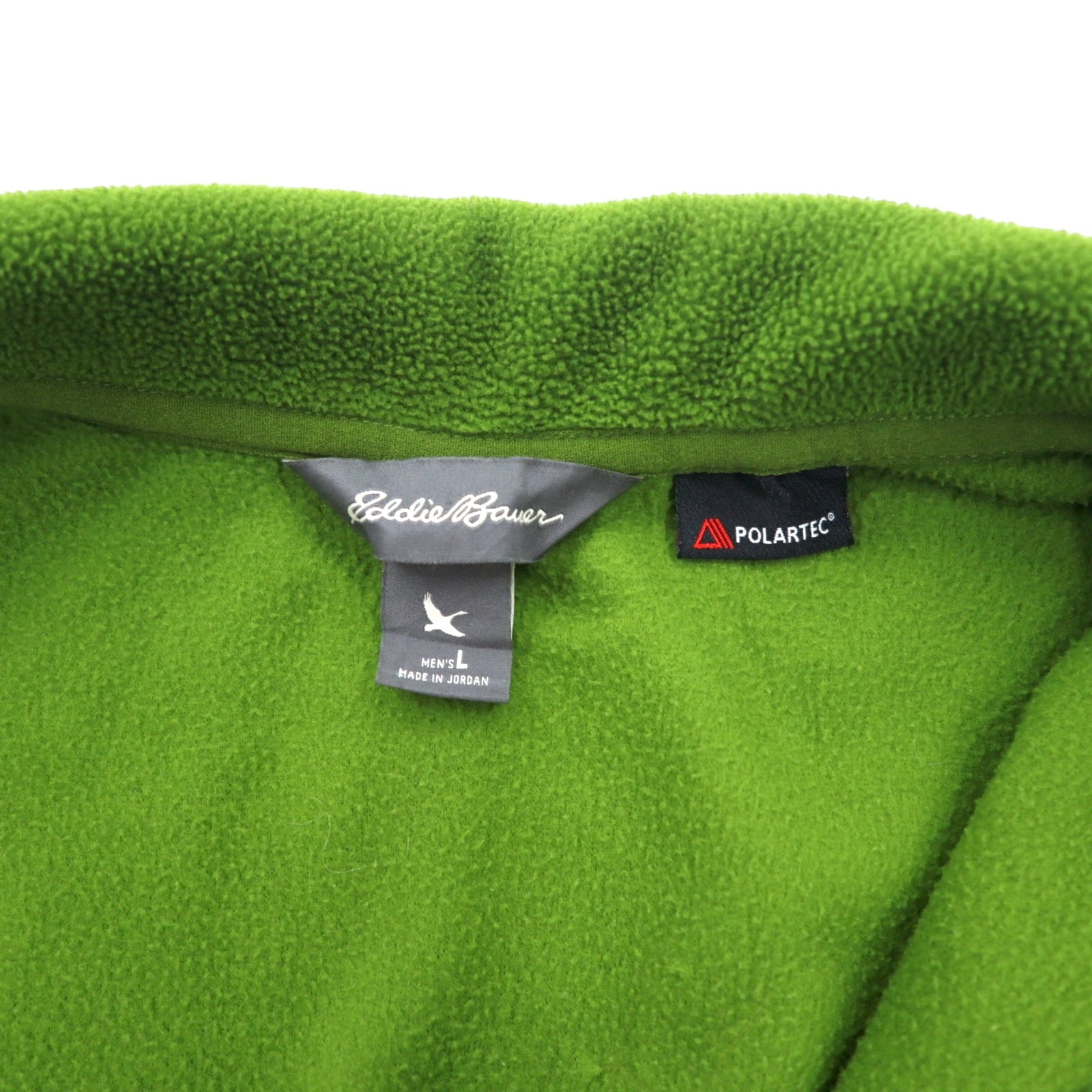 Eddie Bauer pile con mezza zip, taglia L, verde, poliestere, POLARTEC, logo ricamato