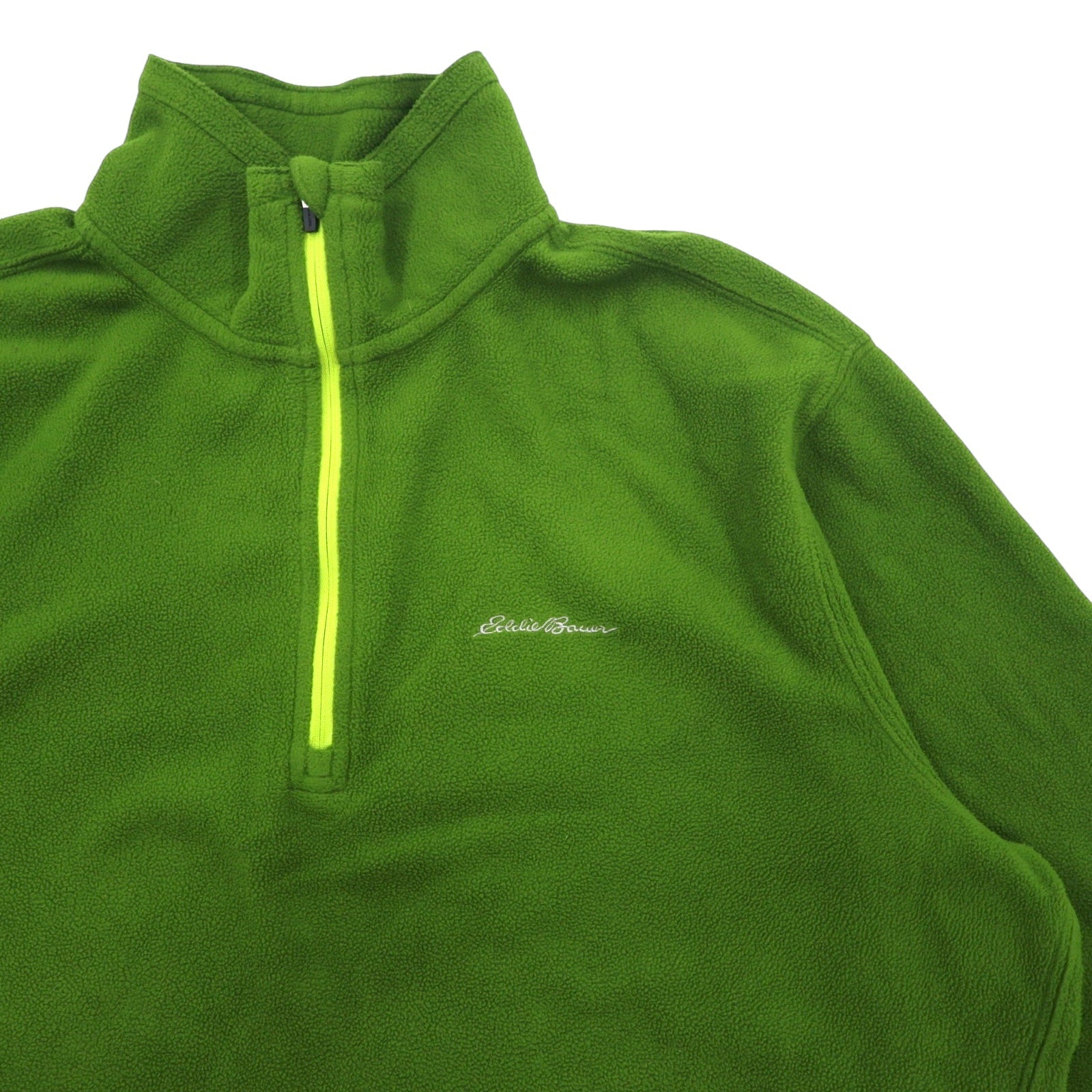 Eddie Bauer pile con mezza zip, taglia L, verde, poliestere, POLARTEC, logo ricamato
