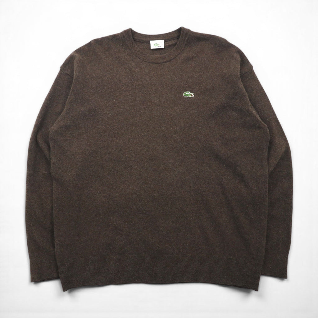 LACOSTE 80年代 スペイン製 クルーネック ニット セーター XL ブラウン ウール
