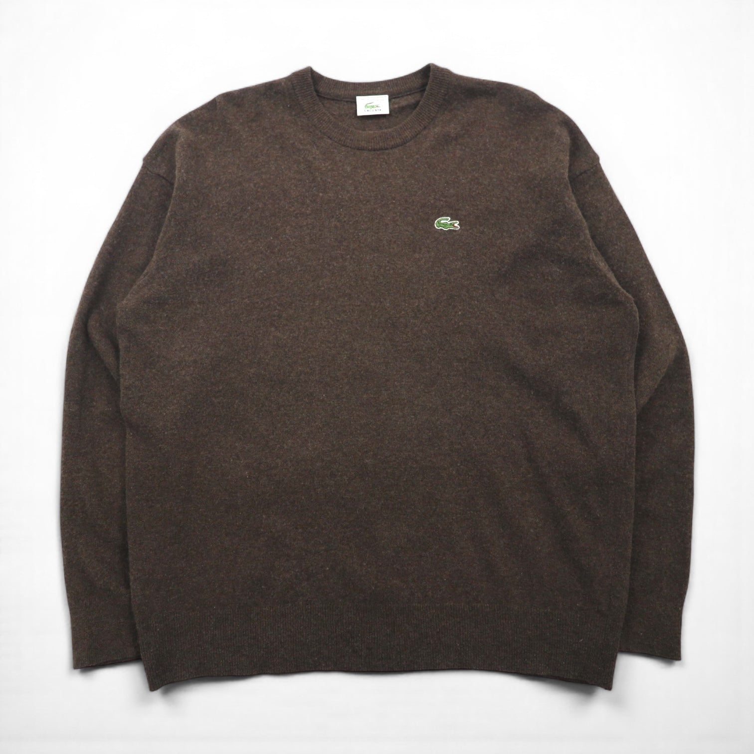 LACOSTE 80年代 スペイン製 クルーネック ニット セーター XL ブラウン ウール
