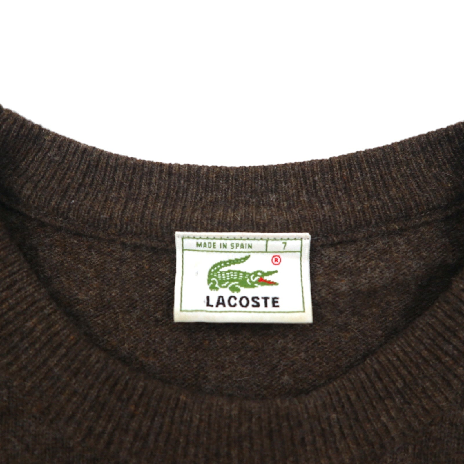 LACOSTE 80年代 スペイン製 クルーネック ニット セーター XL ブラウン ウール