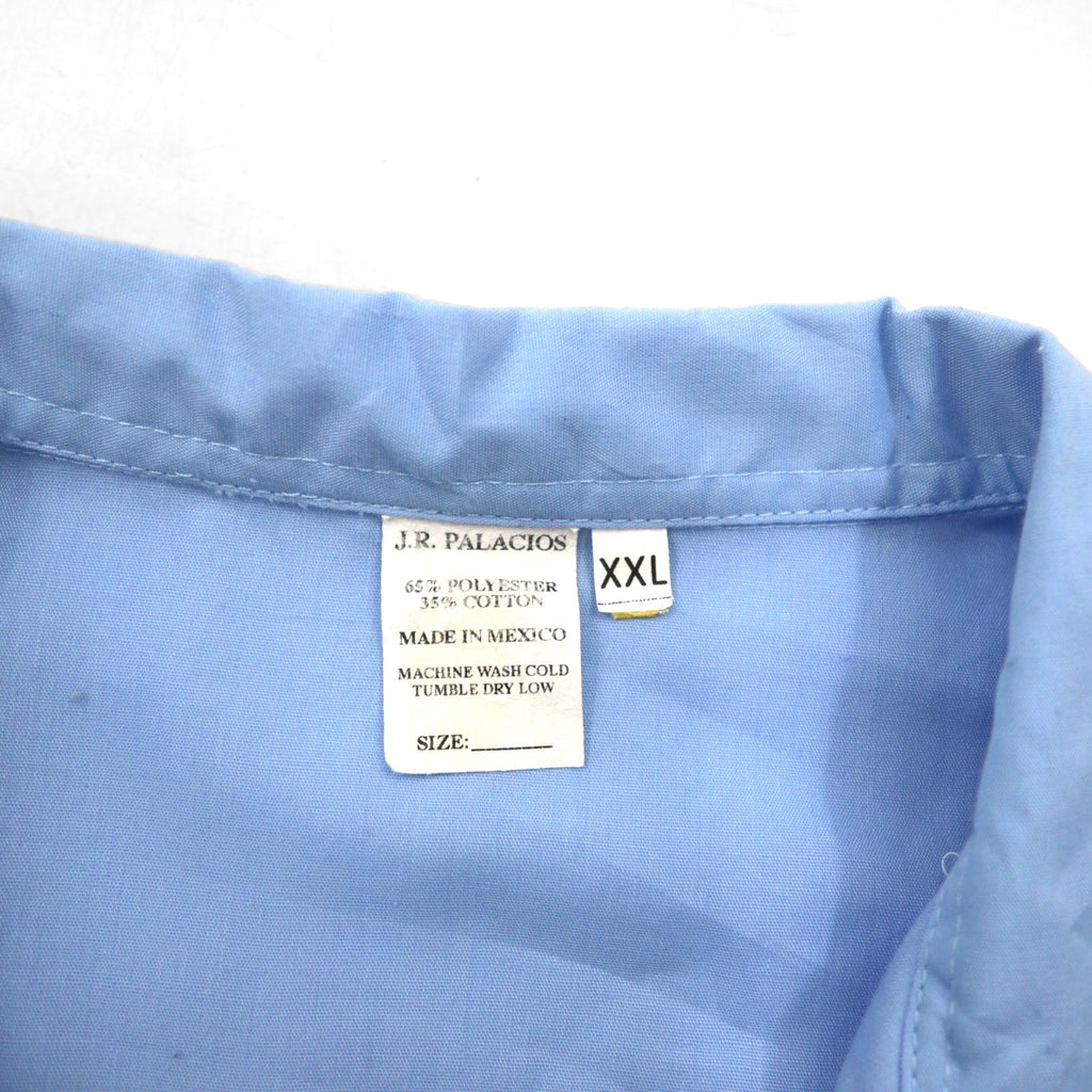 J.R.PALACIOS anni '80 Camicia cubana con colletto aperto, vestibilità squadrata, 2XL, blu, poliestere e cotone