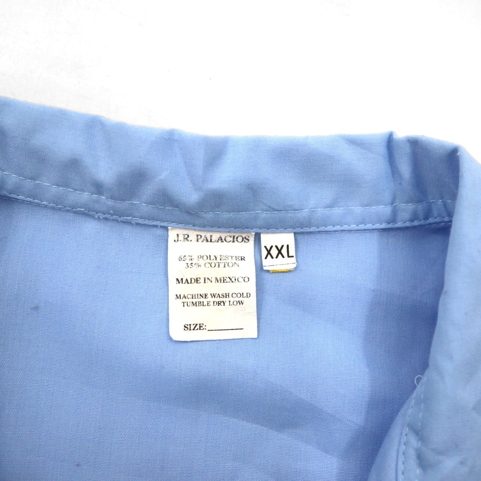 J.R.PALACIOS anni '80 Camicia cubana con colletto aperto, vestibilità squadrata, 2XL, blu, poliestere e cotone