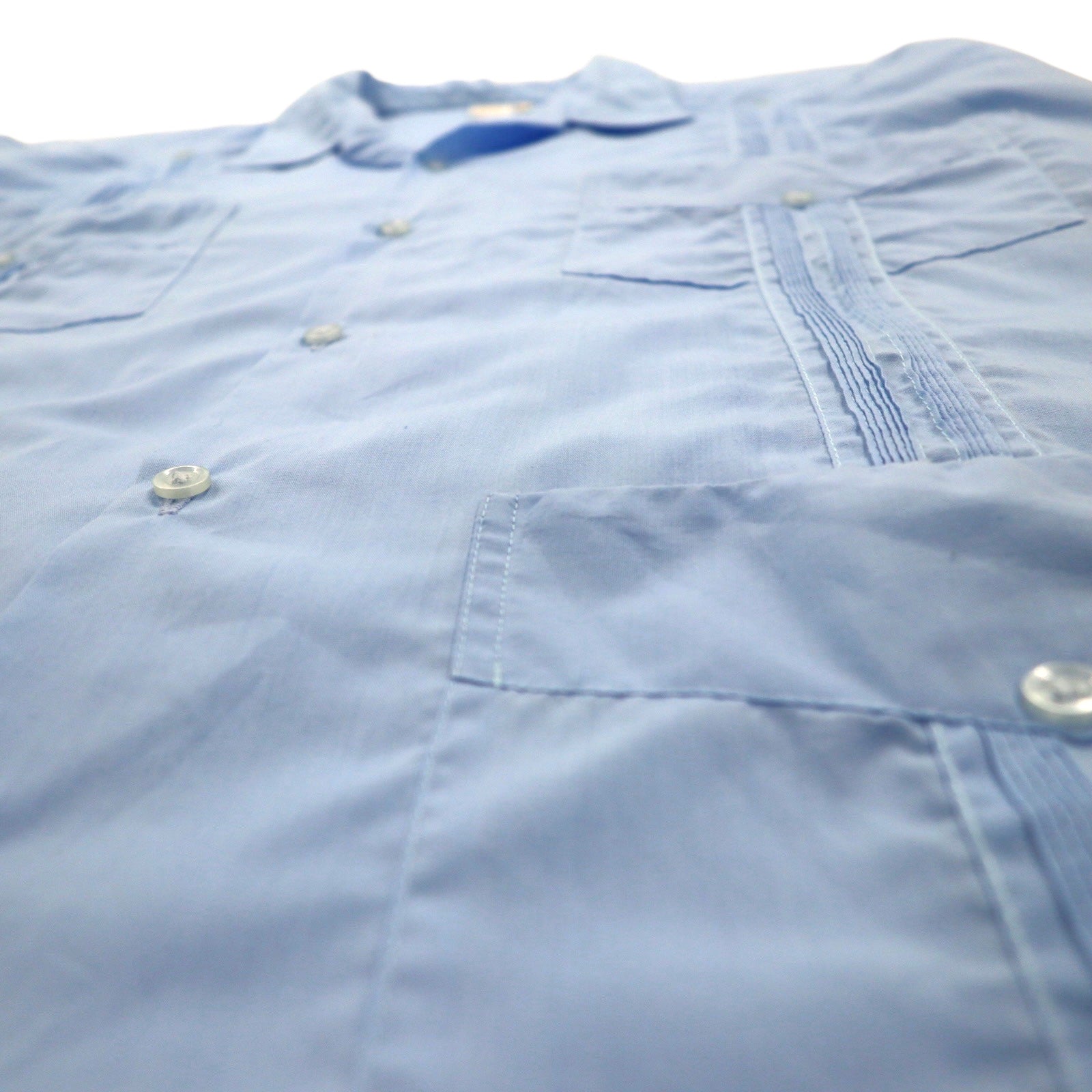 J.R.PALACIOS anni '80 Camicia cubana con colletto aperto, vestibilità squadrata, 2XL, blu, poliestere e cotone