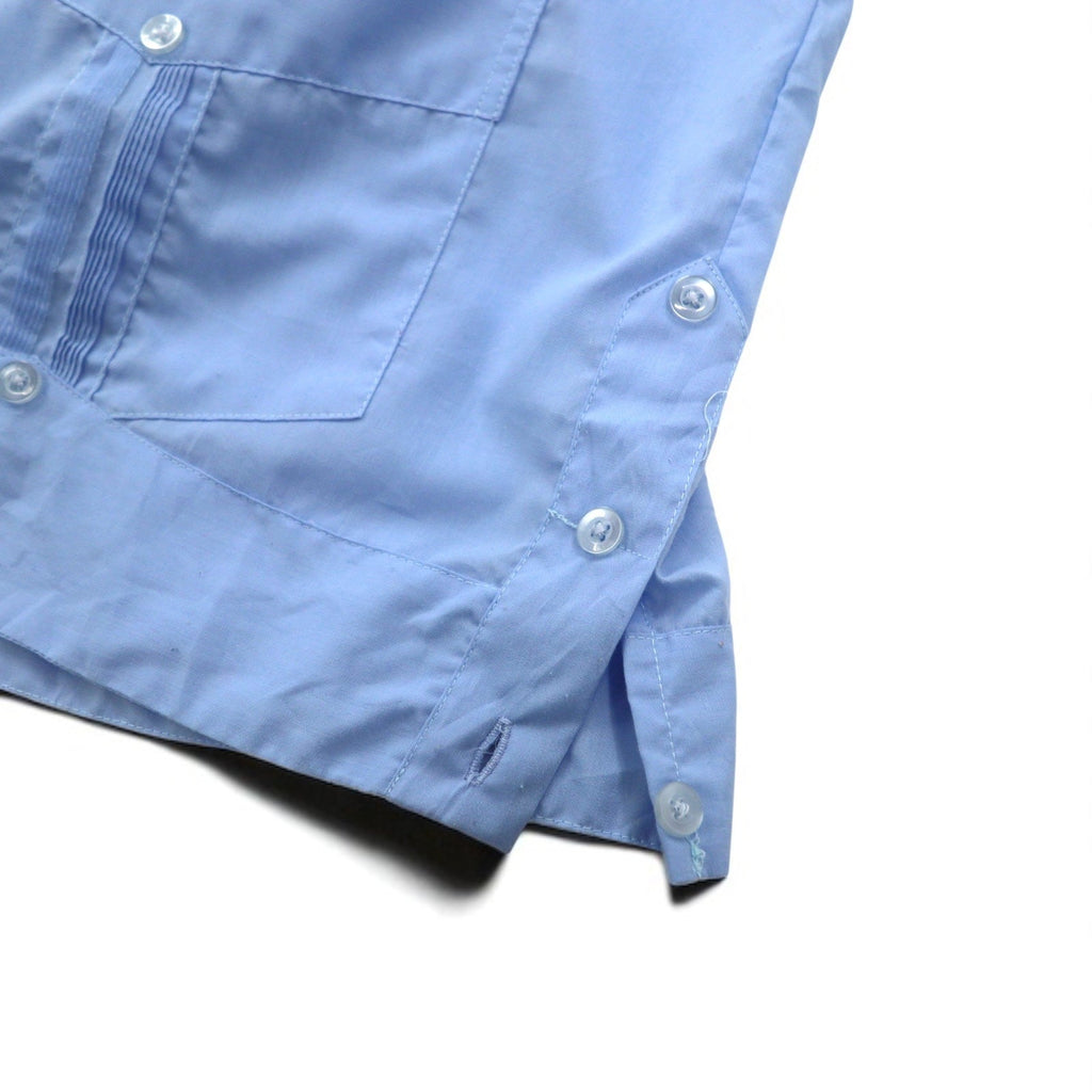 J.R.PALACIOS anni '80 Camicia cubana con colletto aperto, vestibilità squadrata, 2XL, blu, poliestere e cotone