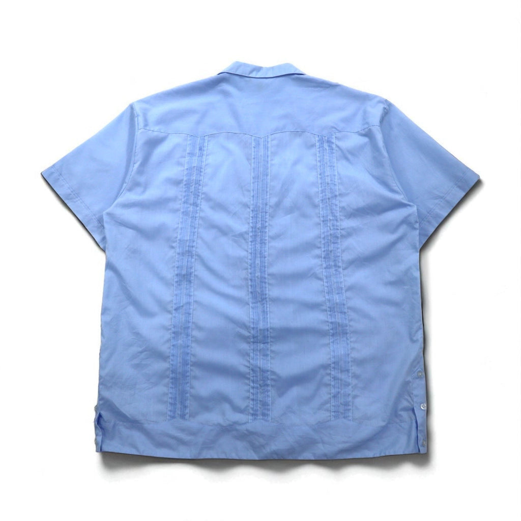 J.R.PALACIOS anni '80 Camicia cubana con colletto aperto, vestibilità squadrata, 2XL, blu, poliestere e cotone