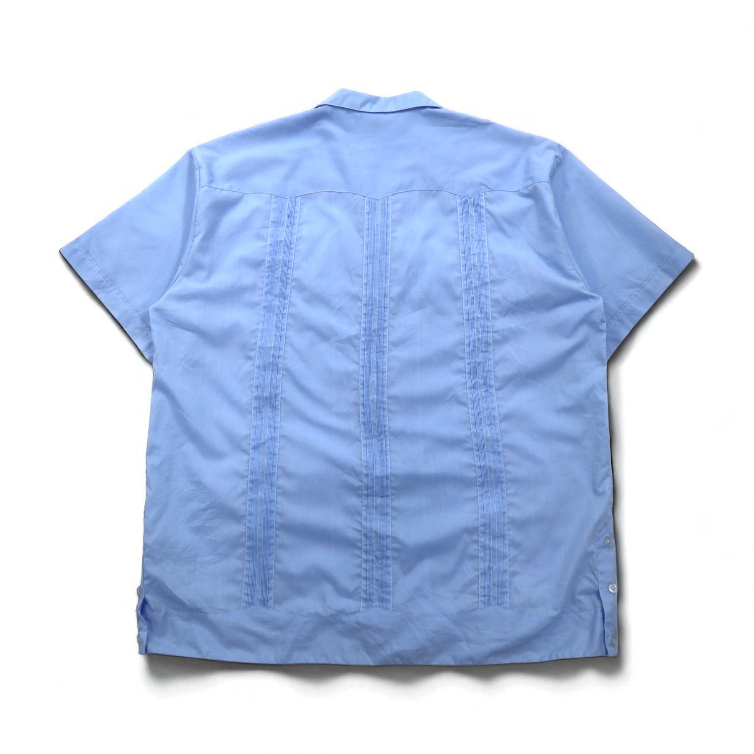 J.R.PALACIOS anni '80 Camicia cubana con colletto aperto, vestibilità squadrata, 2XL, blu, poliestere e cotone
