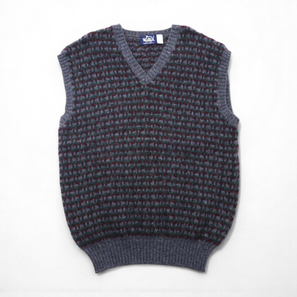 Woolrich 80年代 イギリス製 Vネック ワイド ニット ベスト XL グレー ウール