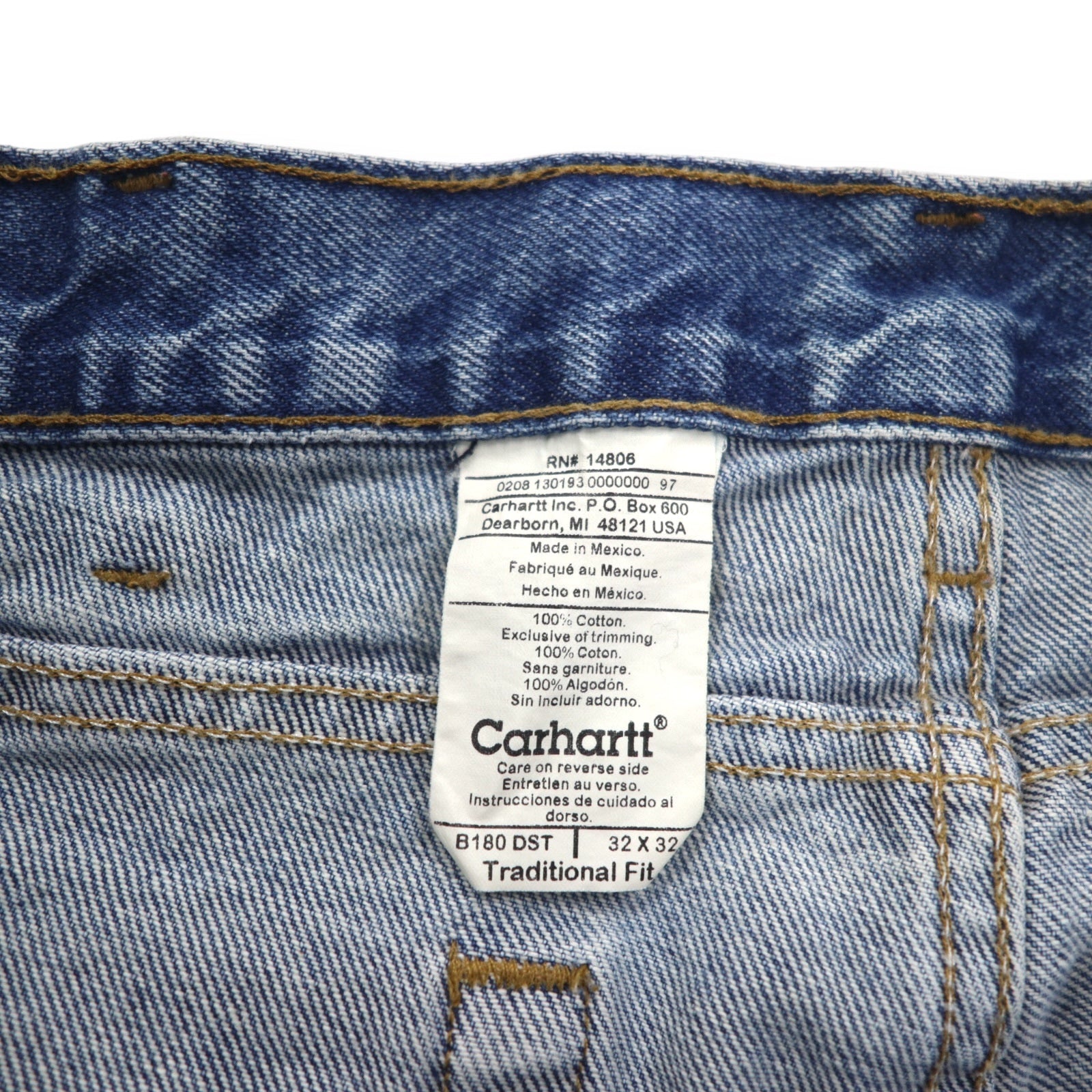 Carhartt Jeans Traditional Fit L Indigo Blu Cotone B180 DST Fabbricato in Messico