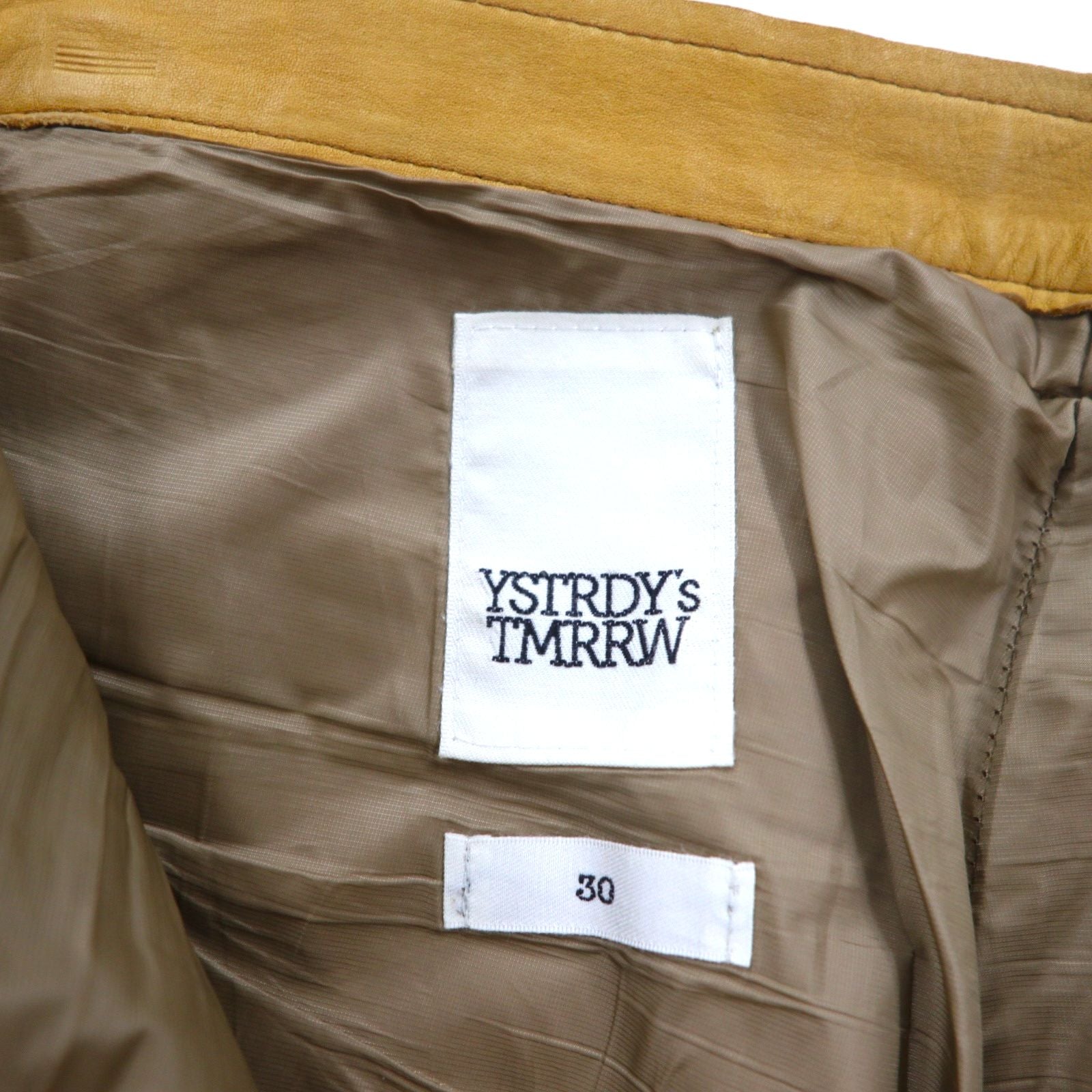 YSTRDY's TMRRW Pantaloni in camoscio SLIM LEG RUNAWAY SUEDE PANTS M Giallo Beige Pelle bovina Spacco con cerniera Fabbricato in Giappone