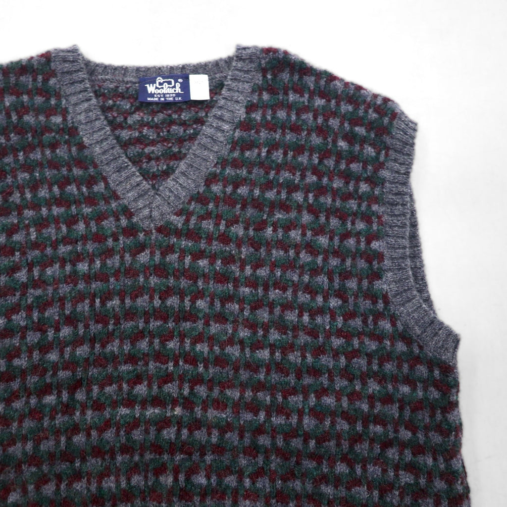 Woolrich 80年代 イギリス製 Vネック ワイド ニット ベスト XL グレー ウール