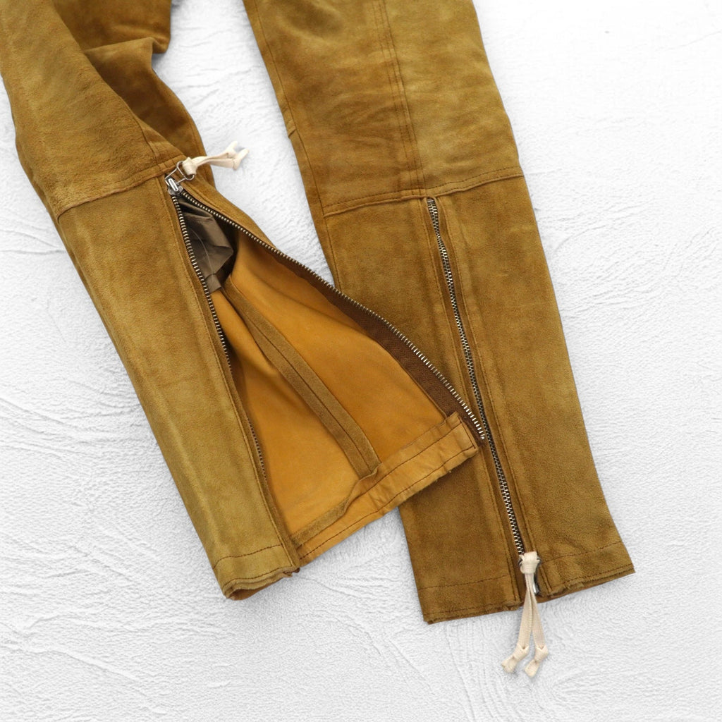 YSTRDY's TMRRW Pantaloni in camoscio SLIM LEG RUNAWAY SUEDE PANTS M Giallo Beige Pelle bovina Spacco con cerniera Fabbricato in Giappone