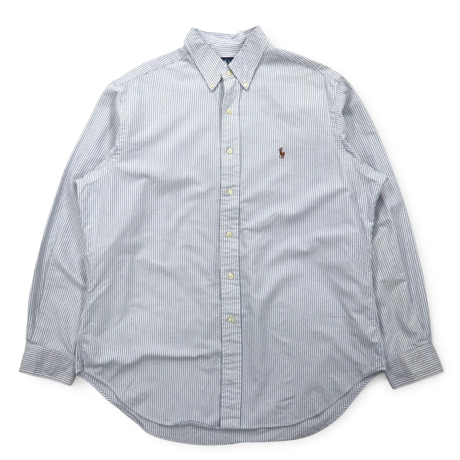 Camicia button-down Ralph Lauren anni '90 CLASSIC FIT in oxford, XL, a righe blu e bianche con ricamo pony piccolo