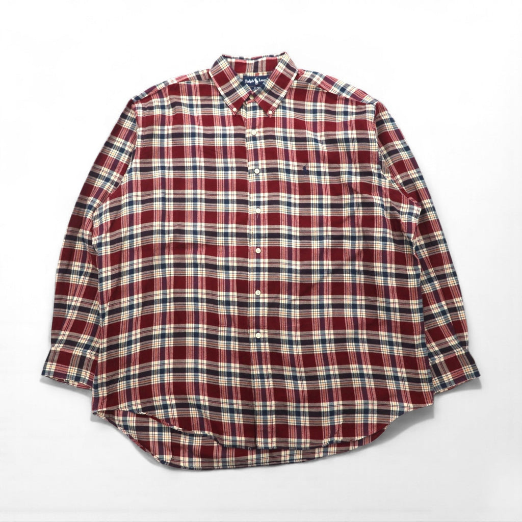 Ralph Lauren 90年代 ボタンダウン フランネルシャツ XL レッド BLAIRE チェック スモールポニー刺繡