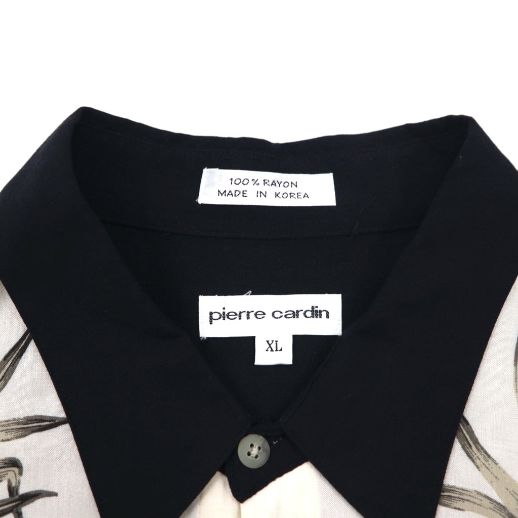 Pierre Cardin camicia hawaiana XL, nero, bianco, rayon, ibisco, motivi botanici