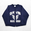 Cardigan in felpa Hanes rielaborata, taglia L, blu navy, cotone, DAVIS BLUE DEVILS, made in Messico