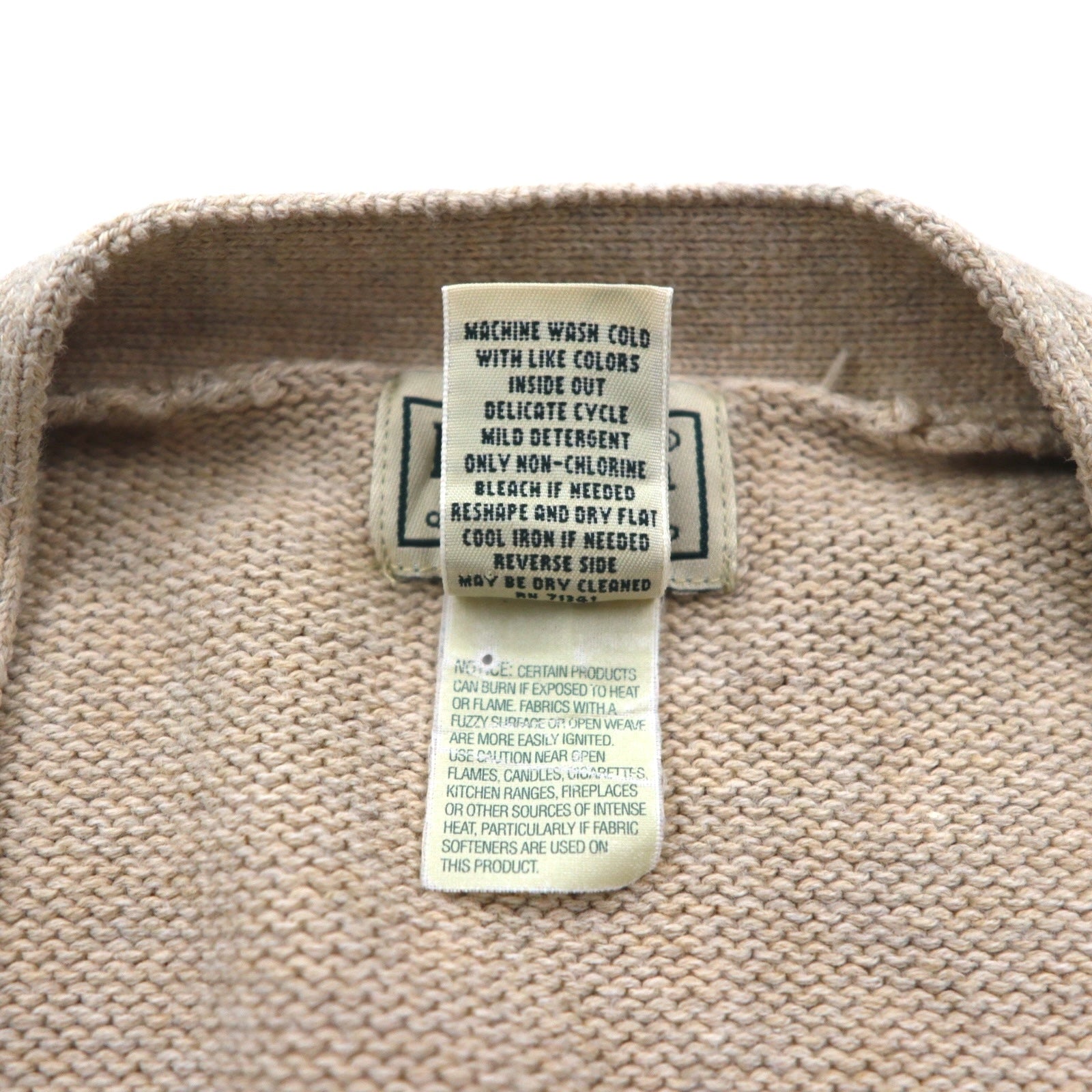 L.L.Bean 90年代 ニット カーディガン 2XL ベージュ コットン Vネック KU39