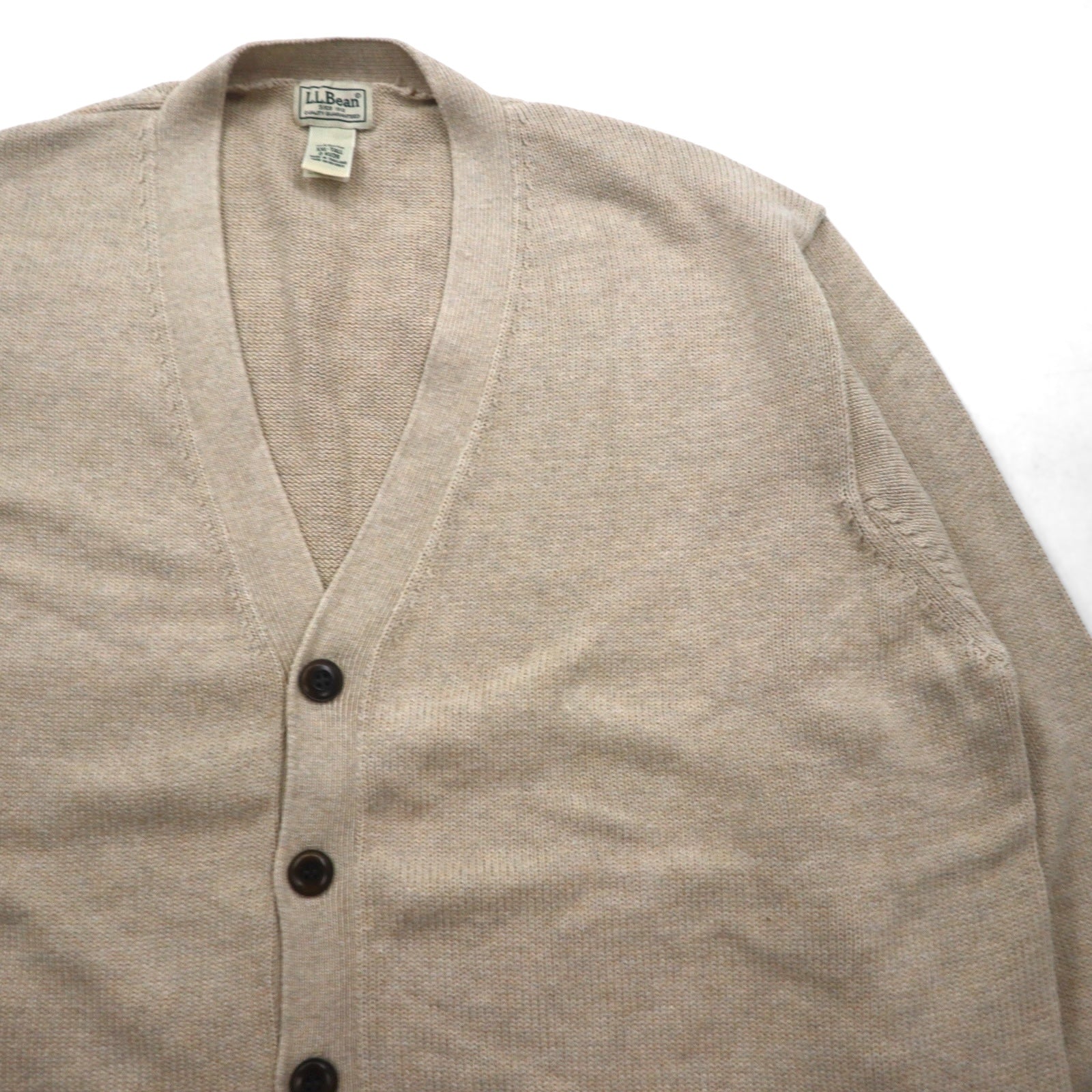 L.L.Bean 90年代 ニット カーディガン 2XL ベージュ コットン Vネック KU39