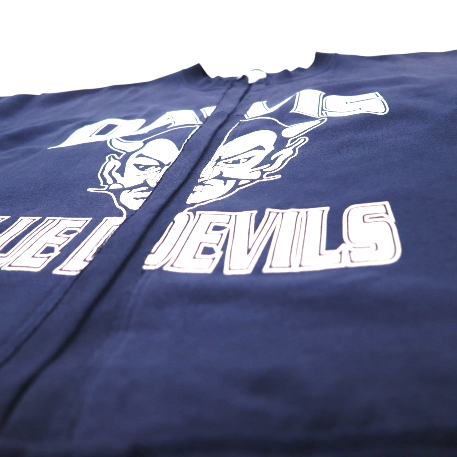 Cardigan in felpa Hanes rielaborata, taglia L, blu navy, cotone, DAVIS BLUE DEVILS, made in Messico