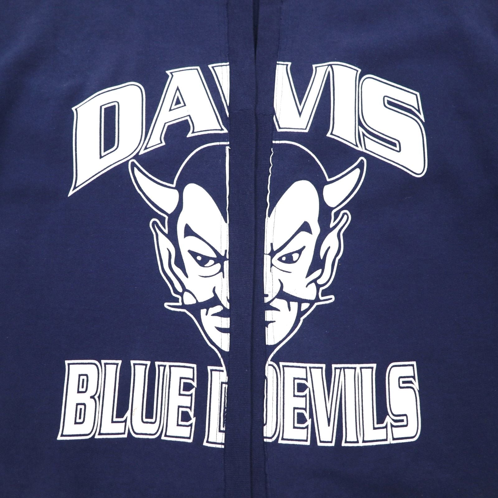 Cardigan in felpa Hanes rielaborata, taglia L, blu navy, cotone, DAVIS BLUE DEVILS, made in Messico