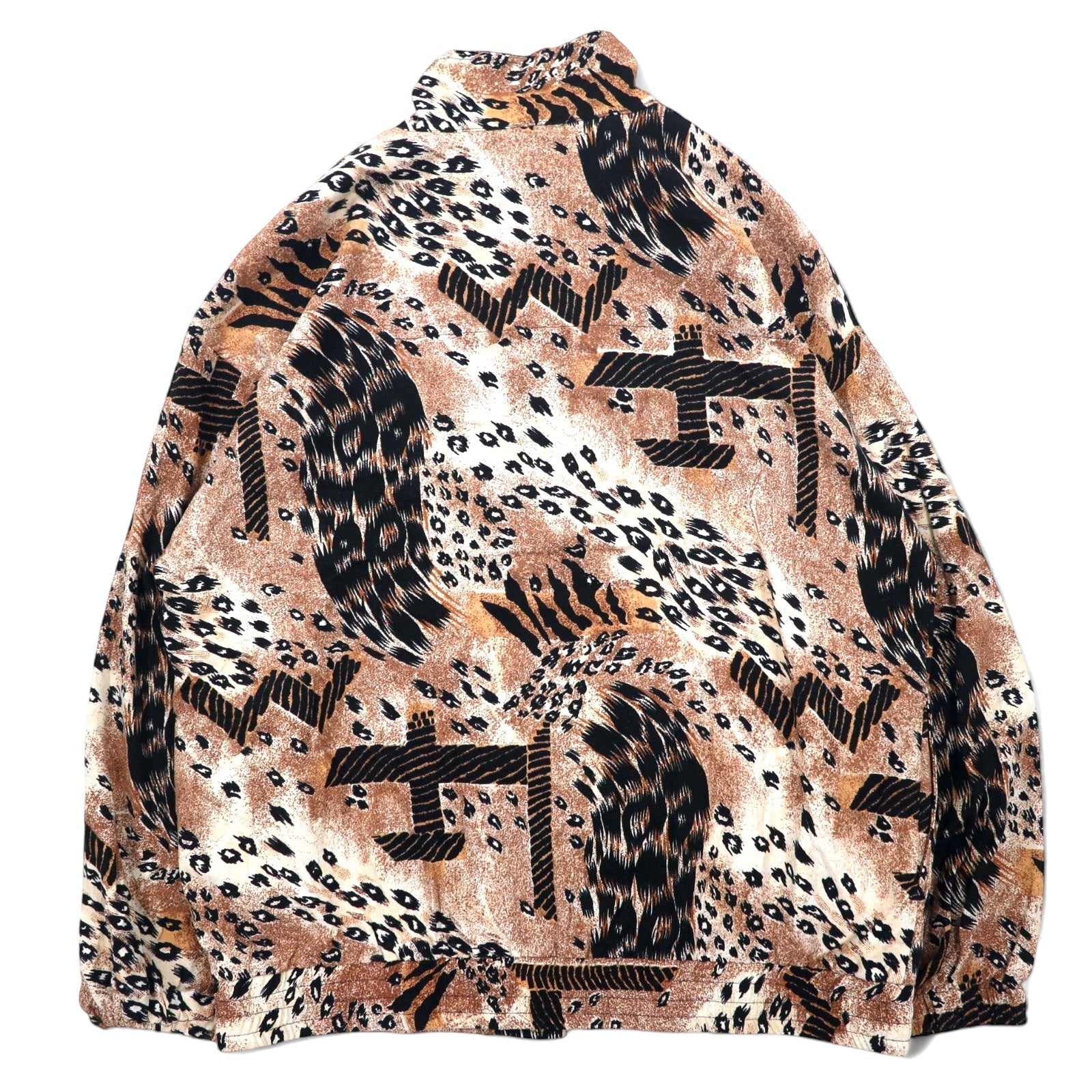 Anni '90 ERIN LONDON Giacca in seta con cerniera, taglia L, beige, fantasia leopardata