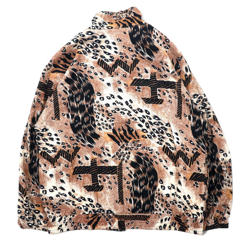 Anni '90 ERIN LONDON Giacca in seta con cerniera, taglia L, beige, fantasia leopardata