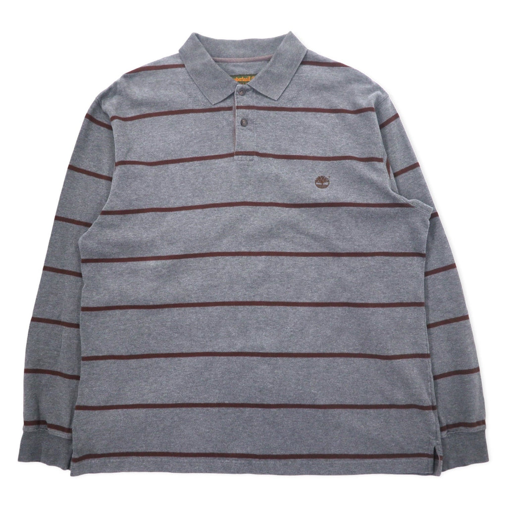 Timberland anni '90, polo a maniche lunghe, maglia da rugby, taglia L, grigio a righe, cotone, logo ricamato.