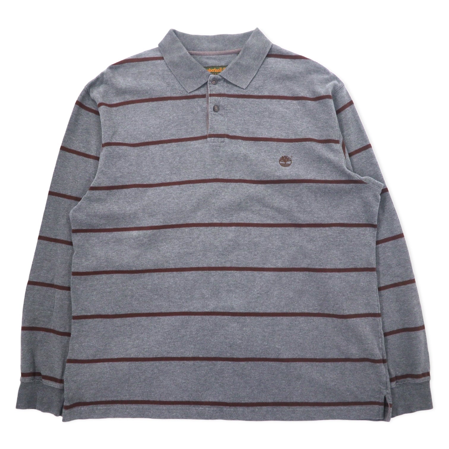 Timberland anni '90, polo a maniche lunghe, maglia da rugby, taglia L, grigio a righe, cotone, logo ricamato.