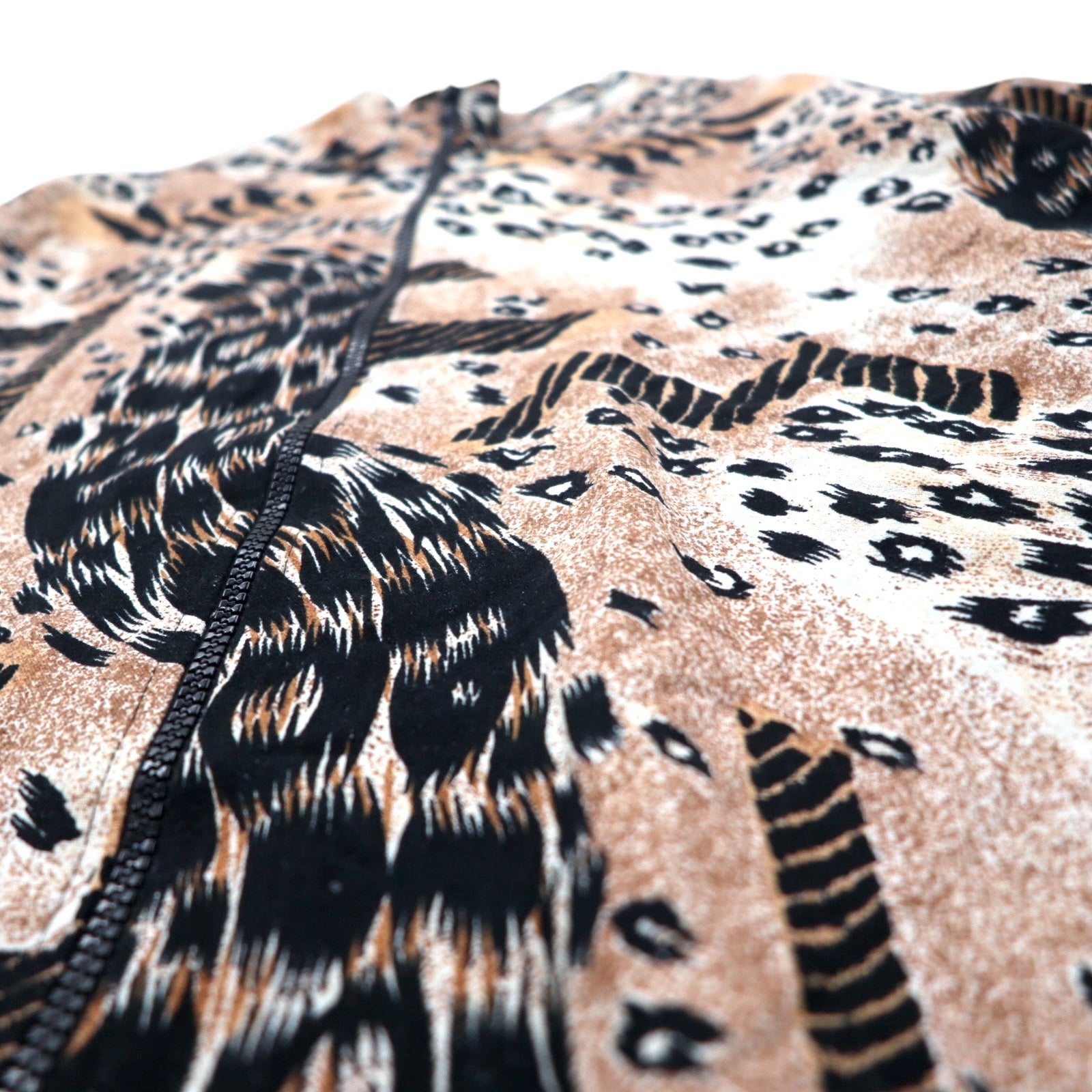 Anni '90 ERIN LONDON Giacca in seta con cerniera, taglia L, beige, fantasia leopardata