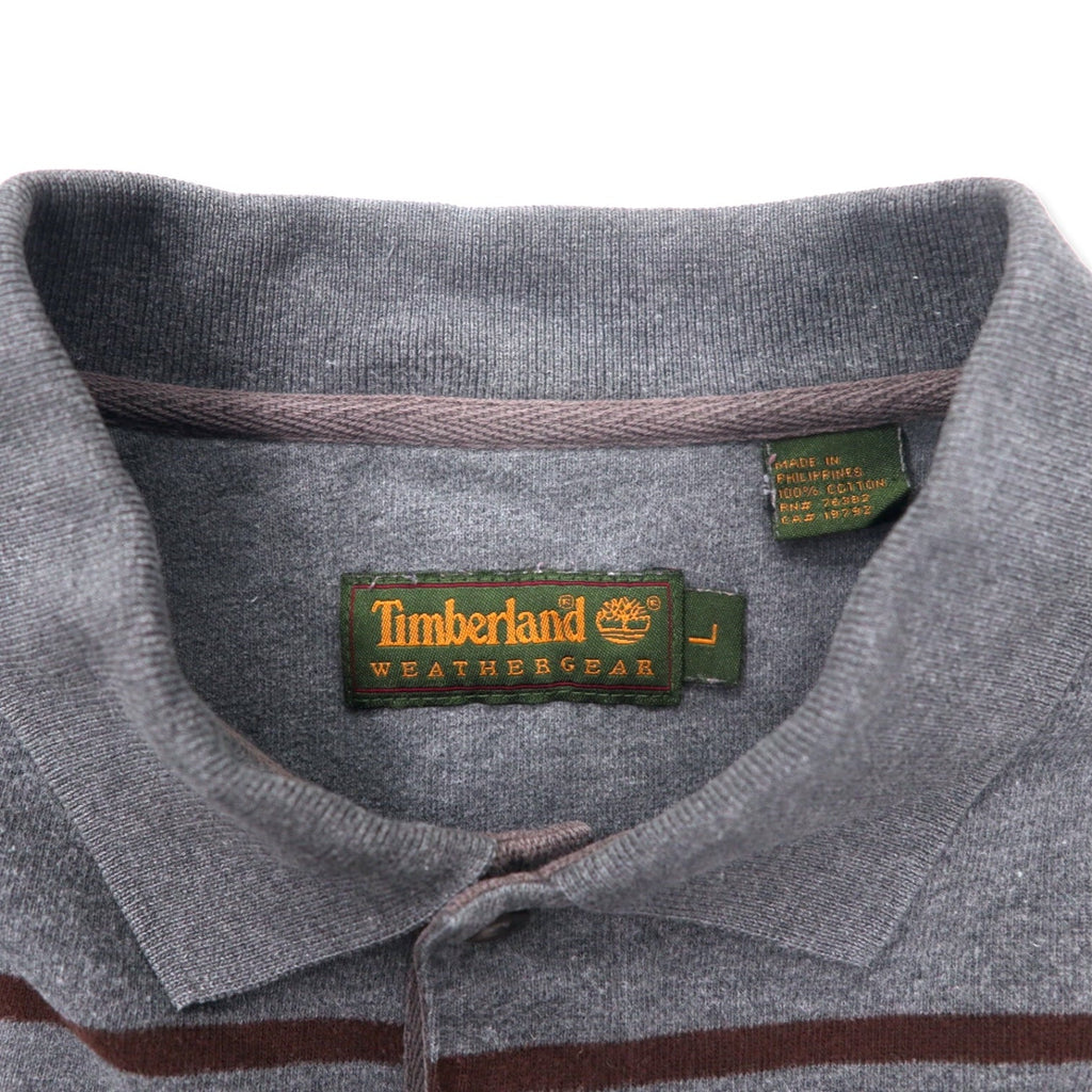 Timberland anni '90, polo a maniche lunghe, maglia da rugby, taglia L, grigio a righe, cotone, logo ricamato.