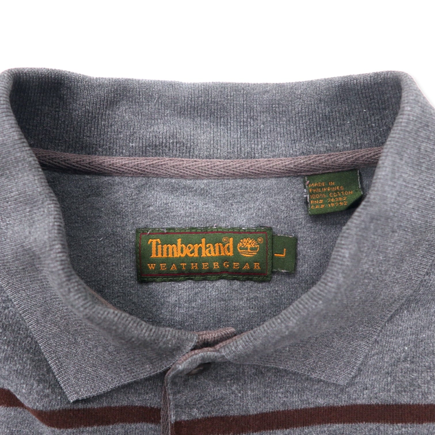 Timberland anni '90, polo a maniche lunghe, maglia da rugby, taglia L, grigio a righe, cotone, logo ricamato.