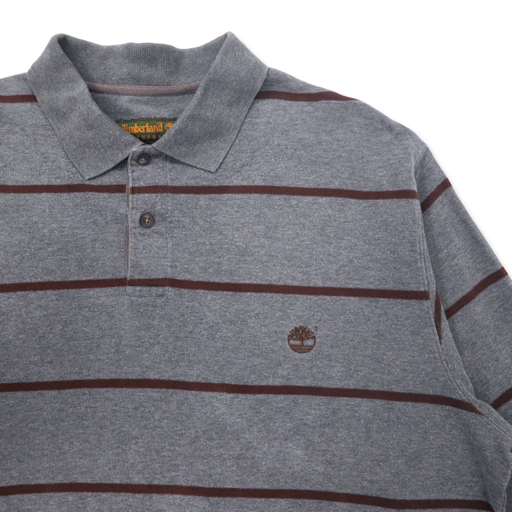 Timberland anni '90, polo a maniche lunghe, maglia da rugby, taglia L, grigio a righe, cotone, logo ricamato.