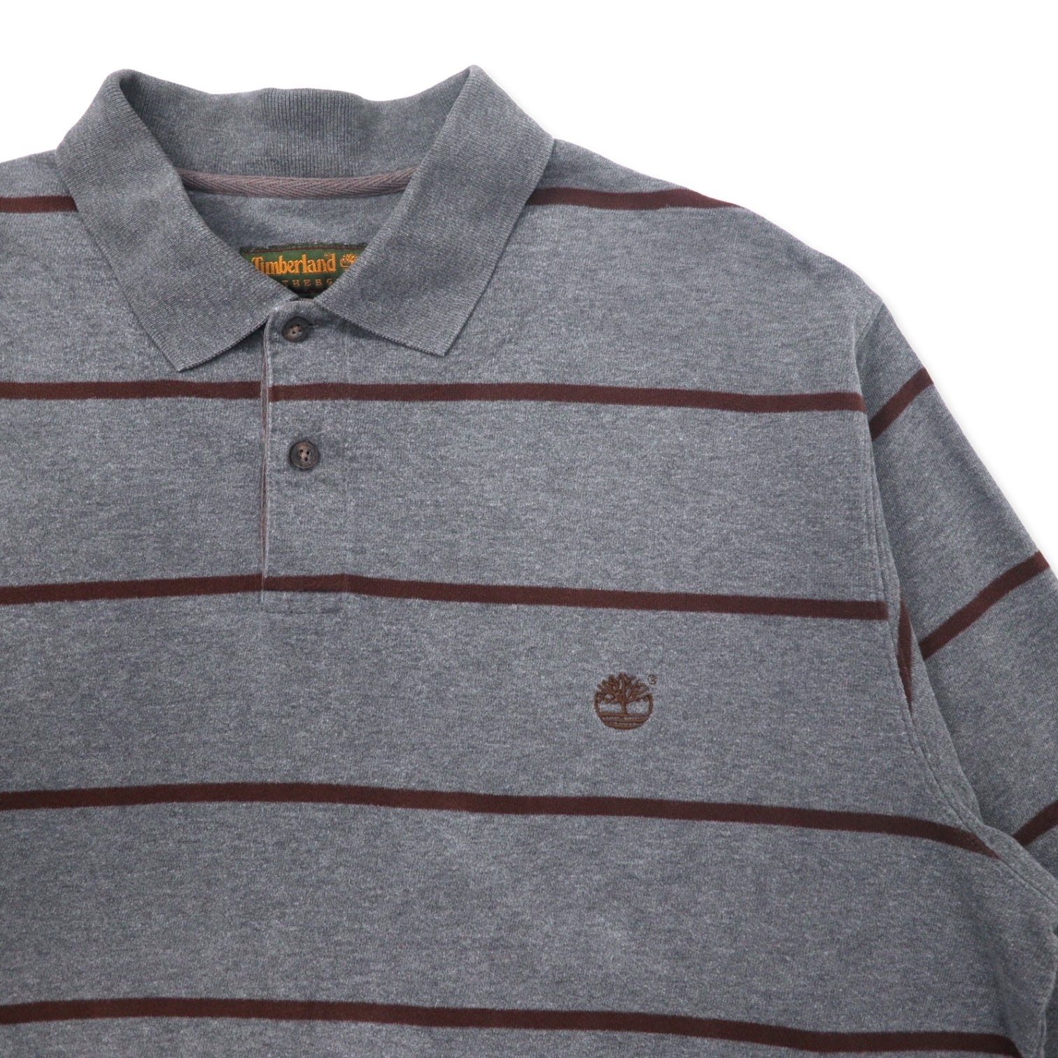 Timberland anni '90, polo a maniche lunghe, maglia da rugby, taglia L, grigio a righe, cotone, logo ricamato.