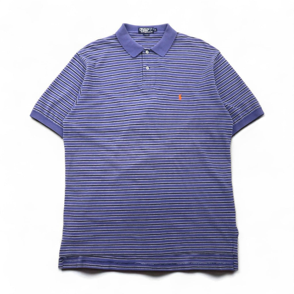 Polo by Ralph Lauren anni '90, polo a righe, XL, blu, cotone piqué, ricamo small pony