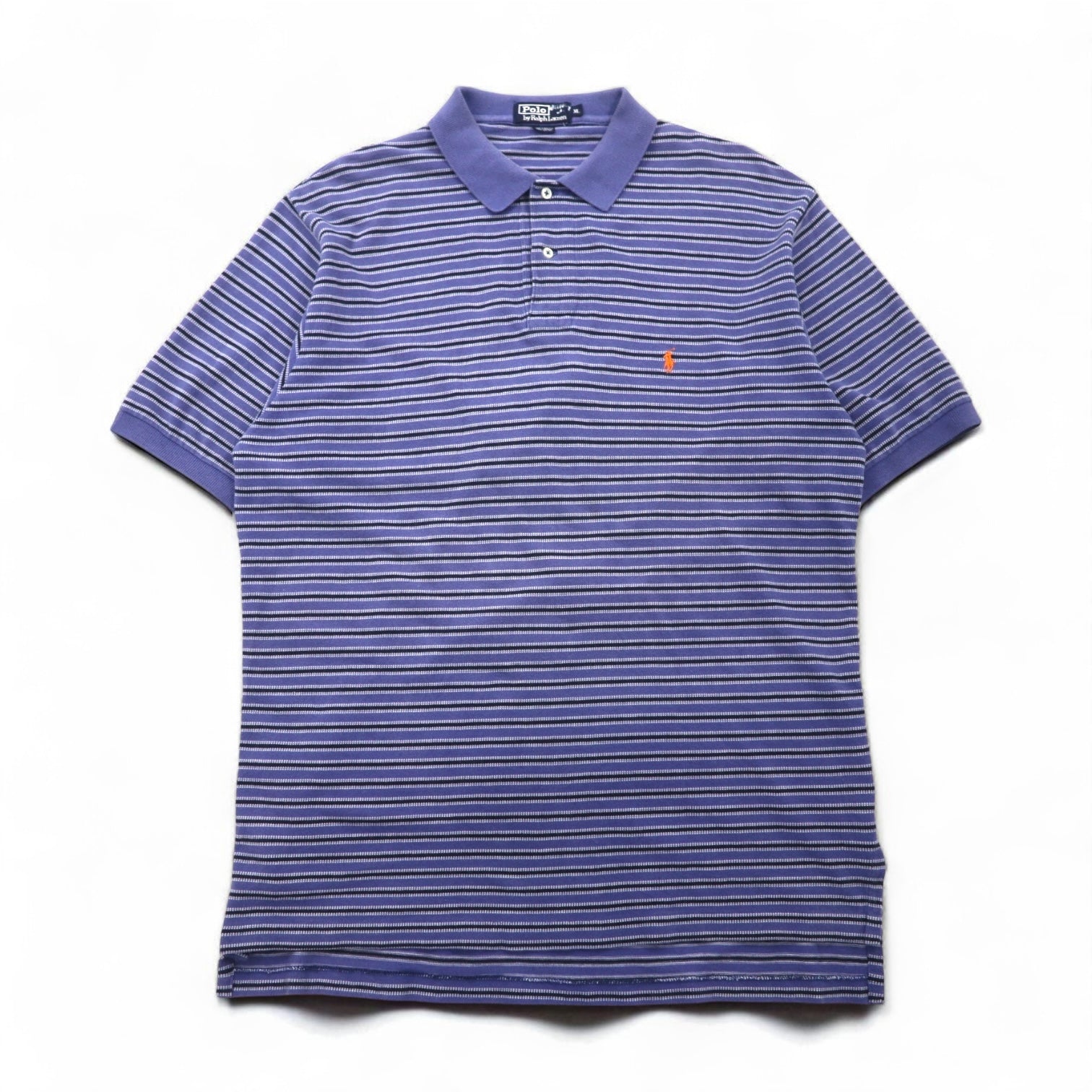 Polo by Ralph Lauren 90年代 ボーダー ポロシャツ XL ブルー コットン 鹿の子 スモールポニー刺繍